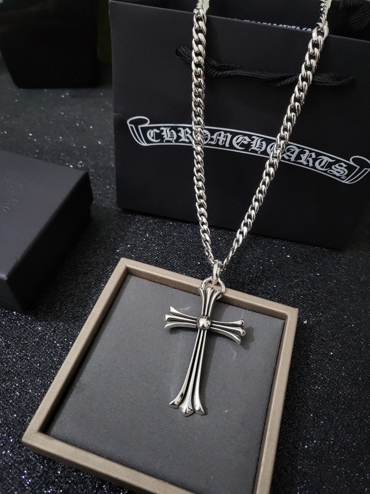 Chrome Hearts Silver Cross Pendant Necklace
